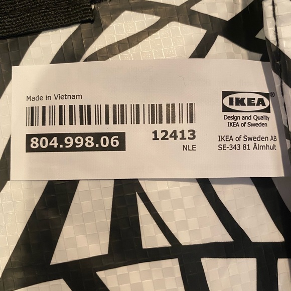 IKEA SLUKIS Frakta Shopping Bag; Large Black White "Leaf" Like Design;19 Gallons - Picture 8 of 9